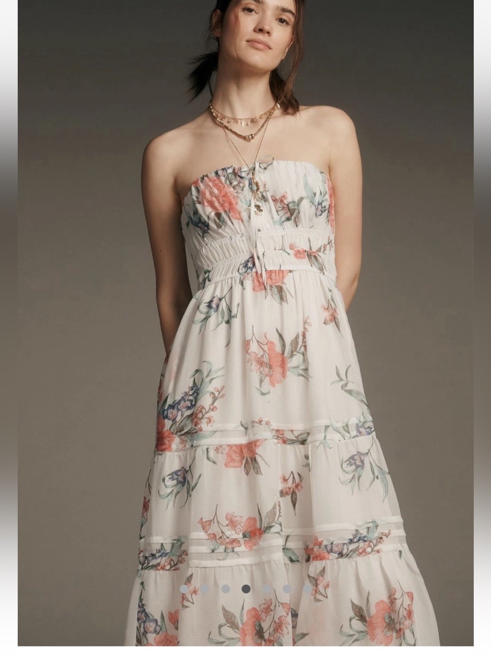 Anthropologie The Somerset Strapless Chiffon Midi Dress